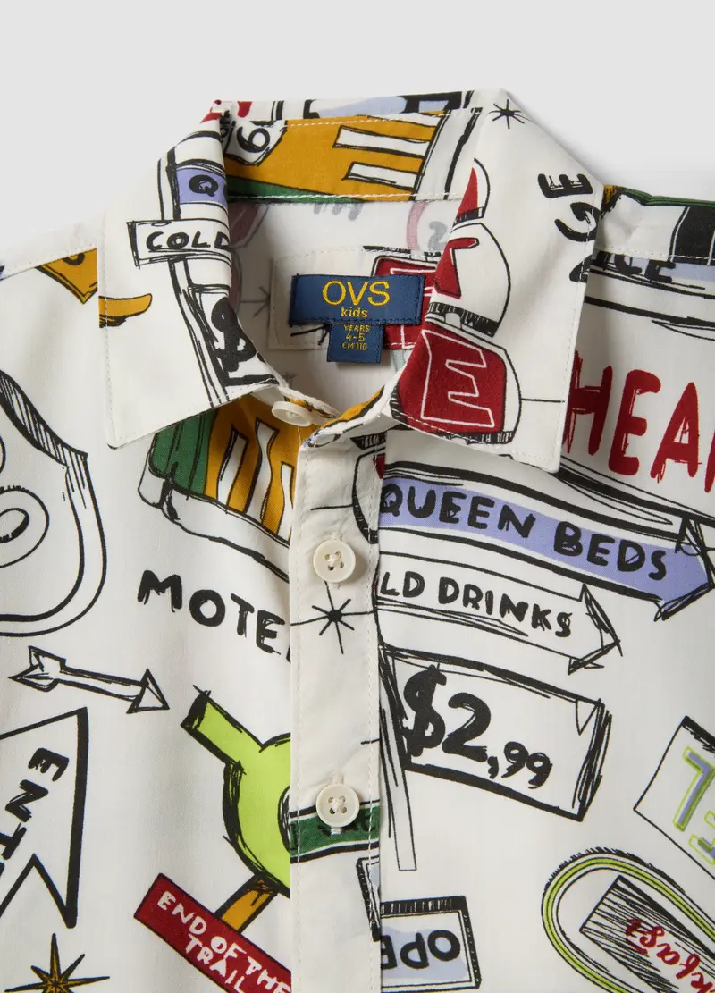 Camicia In Pura Viscosa Multicolor Da Bambino Regular Fit Con Stampe, Multicolor miniatura 3