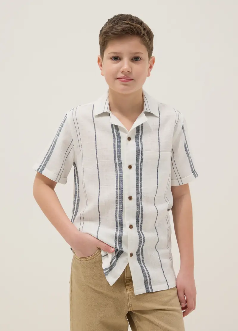 Camicia In Puro Cotone A Righe Multicolor Da Ragazzo Regular Fit, Bambino, Multicolor