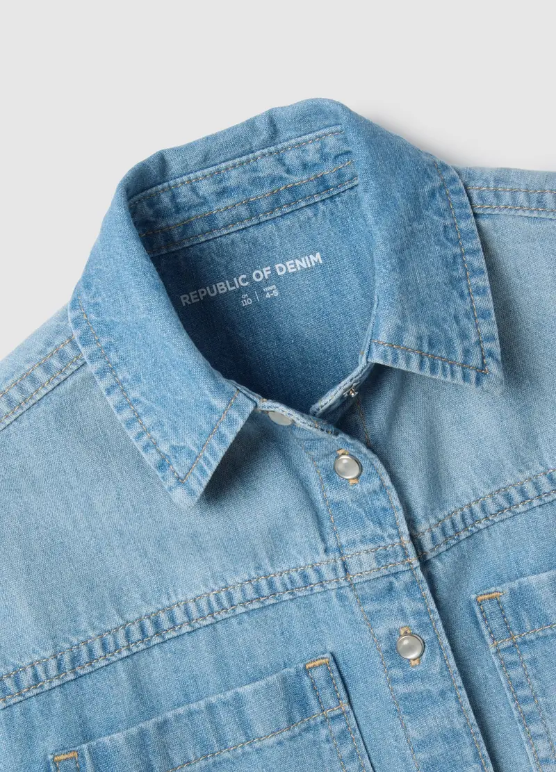 Camicia In Puro Cotone Azzurra Da Bambina Regular Fit, Azzurro miniatura 3