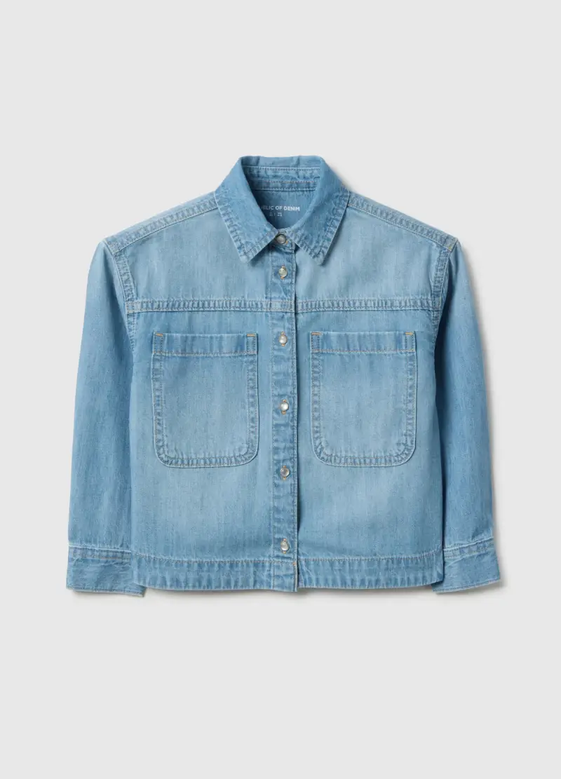 Camicia In Puro Cotone Azzurra Da Bambina Regular Fit, Azzurro