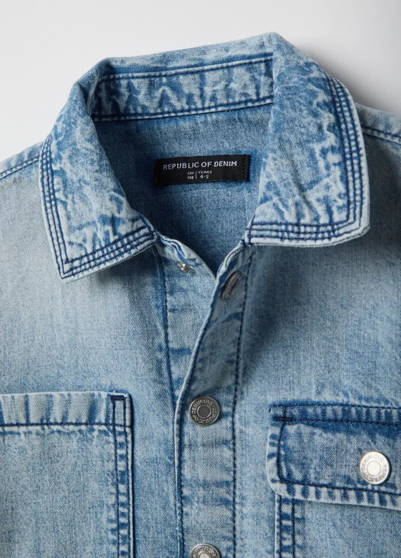 Camicia In Puro Cotone Azzurro Da Bambino Regular Fit, Denim miniatura 3