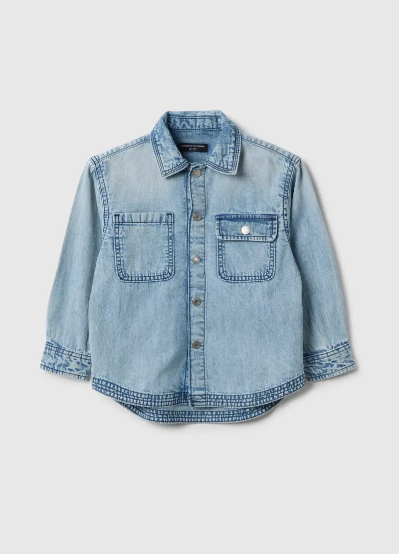 Camicia In Puro Cotone Azzurro Da Bambino Regular Fit, Denim