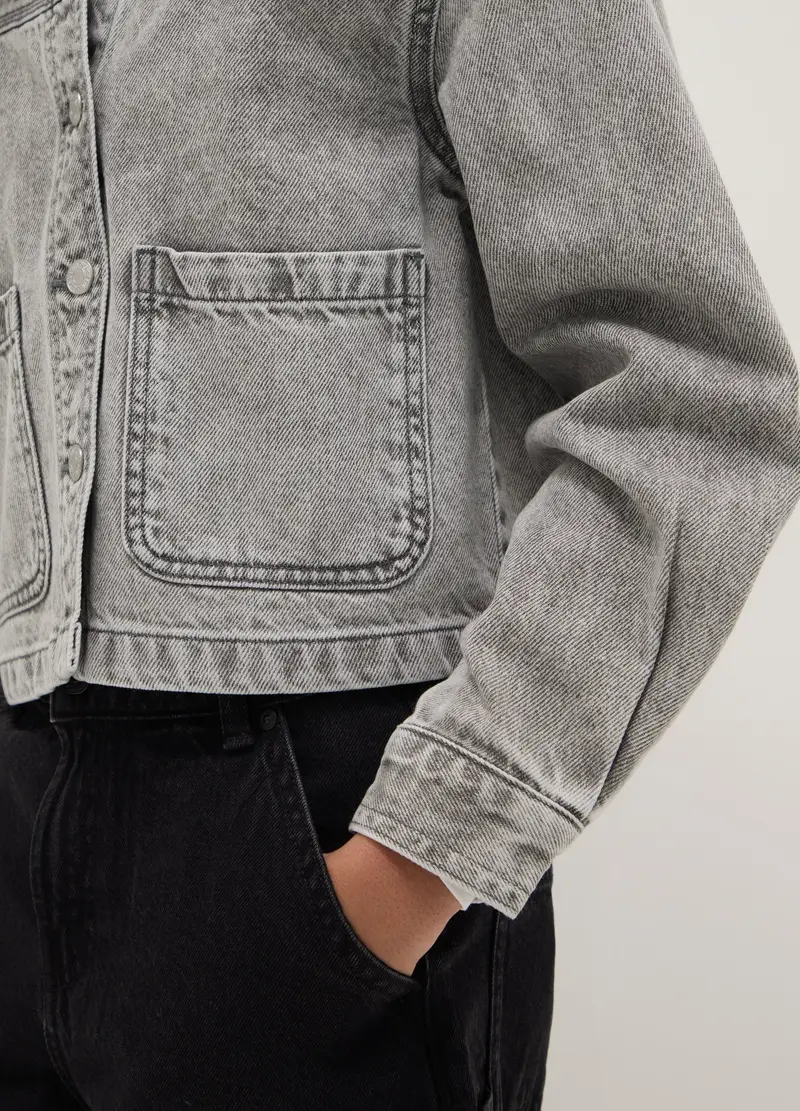 Camicia In Puro Cotone Grigia Da Ragazza Regular Fit, Bambina, Grigio miniatura 3