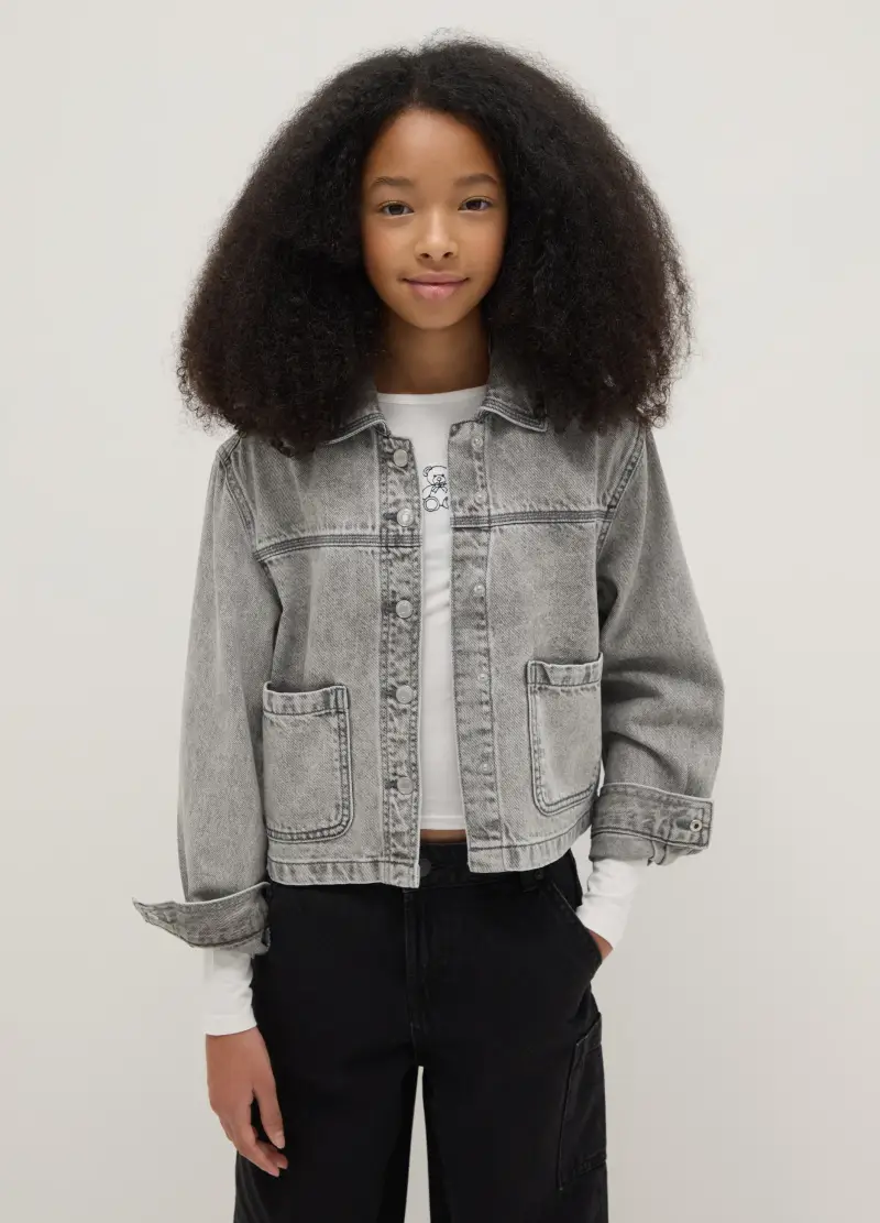 Camicia In Puro Cotone Grigia Da Ragazza Regular Fit, Bambina, Grigio