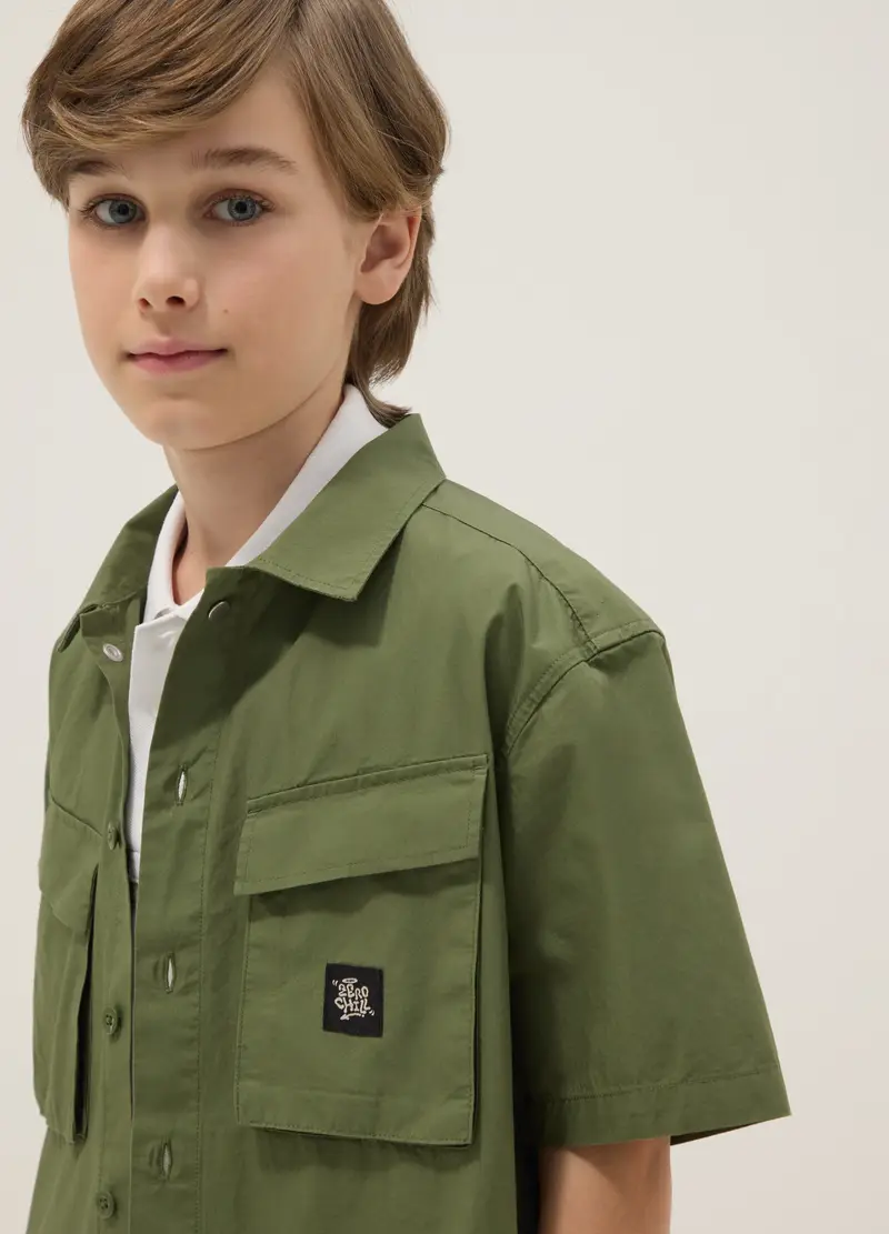 Camicia In Puro Cotone Verde Da Ragazzo Oversize Fit, Bambino, Verde miniatura 3
