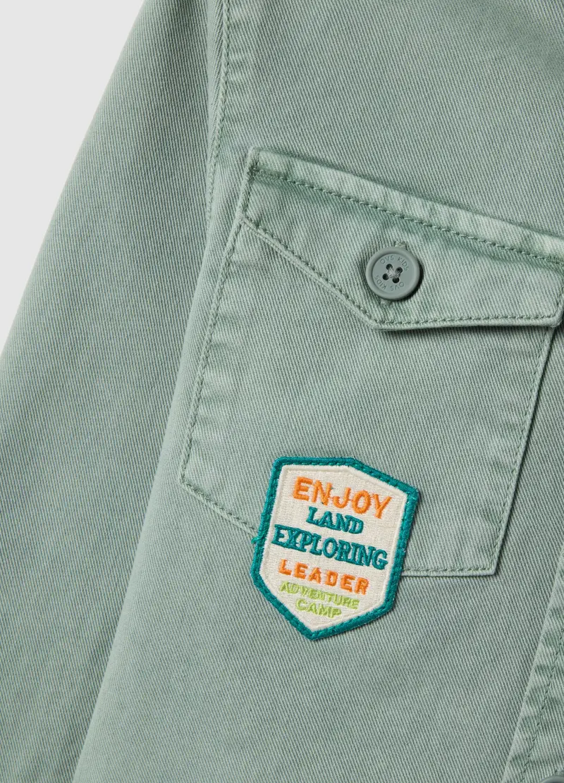 Camicia In Puro Cotone Verde Oversize Fit Per Bambino, Verde miniatura 3