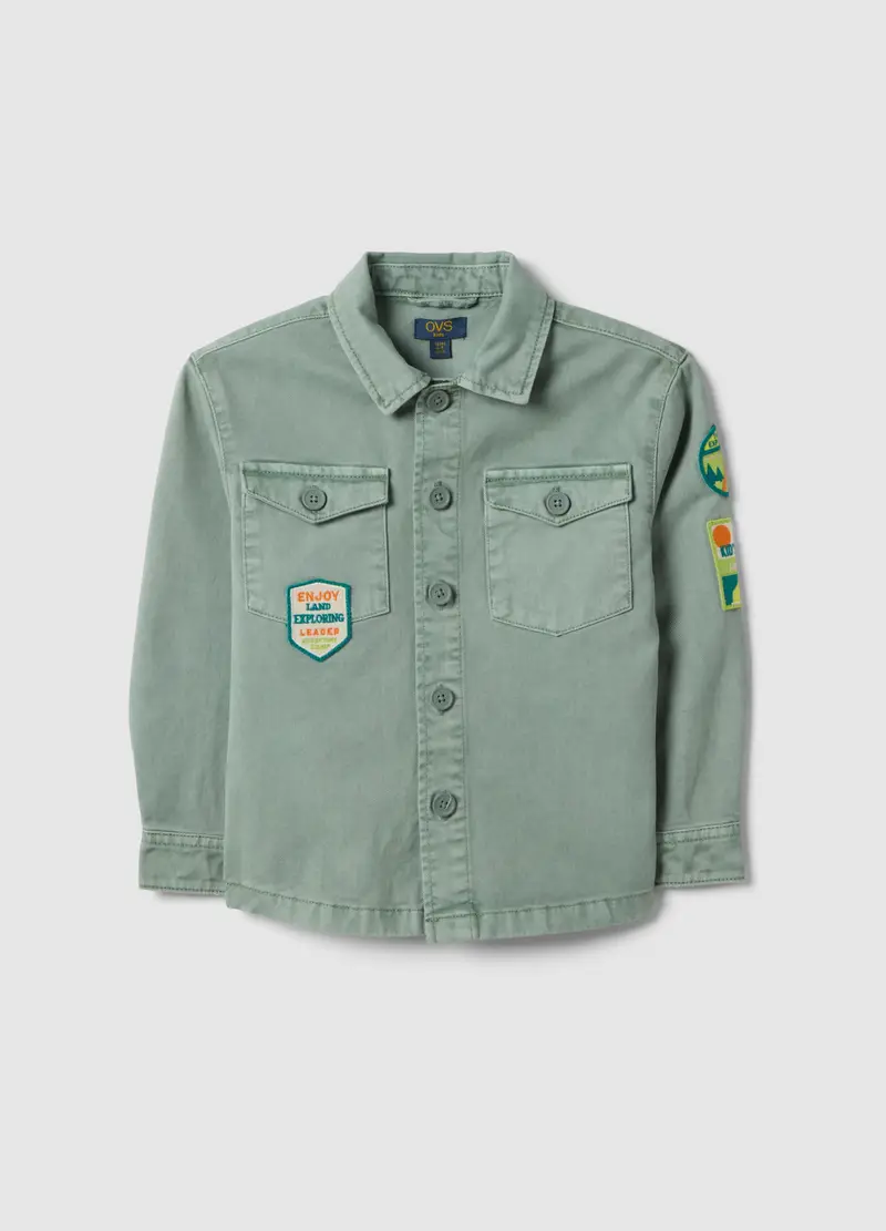 Camicia In Puro Cotone Verde Oversize Fit Per Bambino, Verde