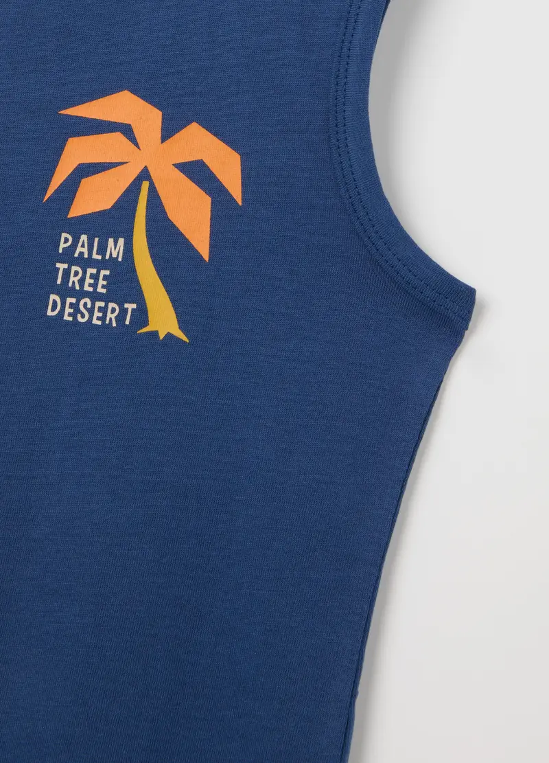 Canotta Da Bambino In Puro Cotone Blu Regular Fit, Blu miniatura 3