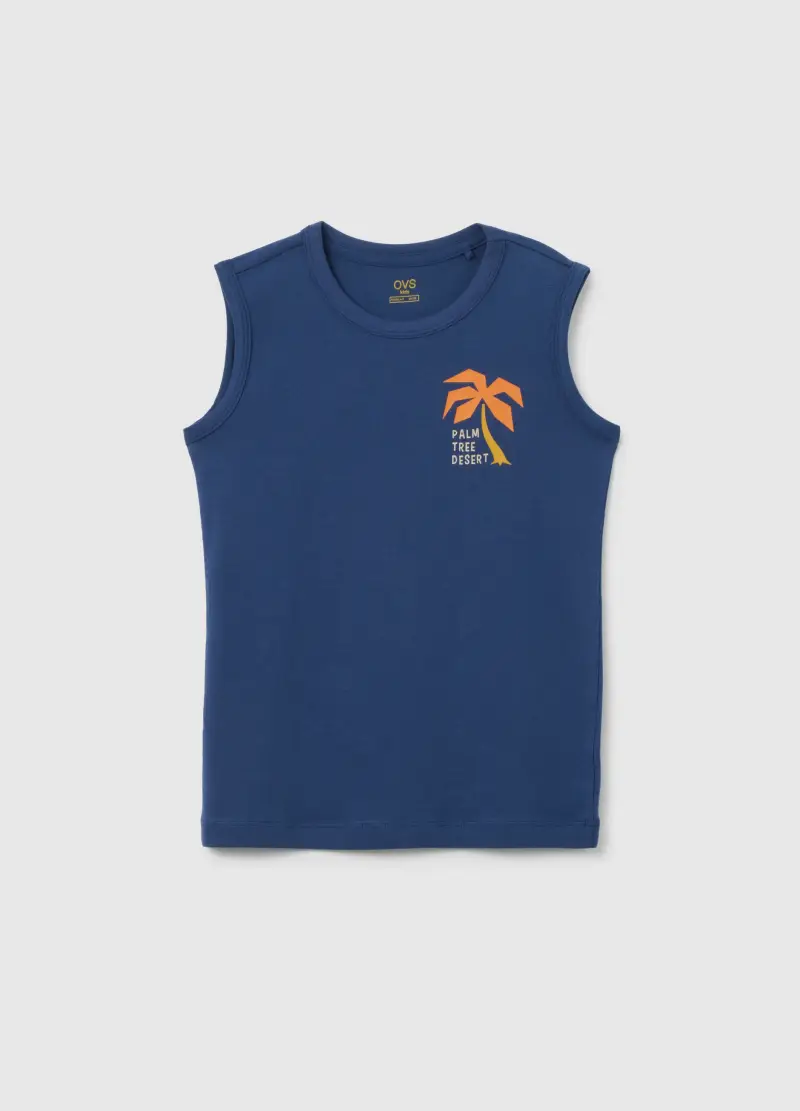 Canotta Da Bambino In Puro Cotone Blu Regular Fit, Blu
