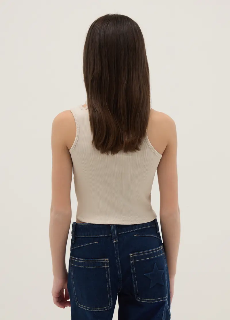 Canotta Fitted In Cotone Elasticizzato Beige Da Ragazza, Bambina, Beige miniatura 2