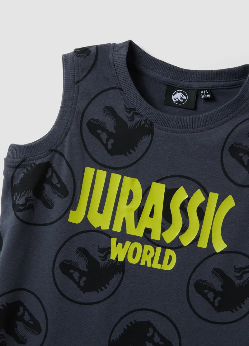 Canottiera In Puro Cotone Grigia Da Bambino Oversize Fit Con Stampa, Grigio miniatura 3