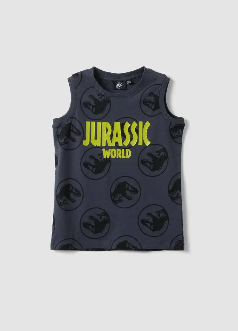 Canottiera In Puro Cotone Grigia Da Bambino Oversize Fit Con Stampa, Grigio