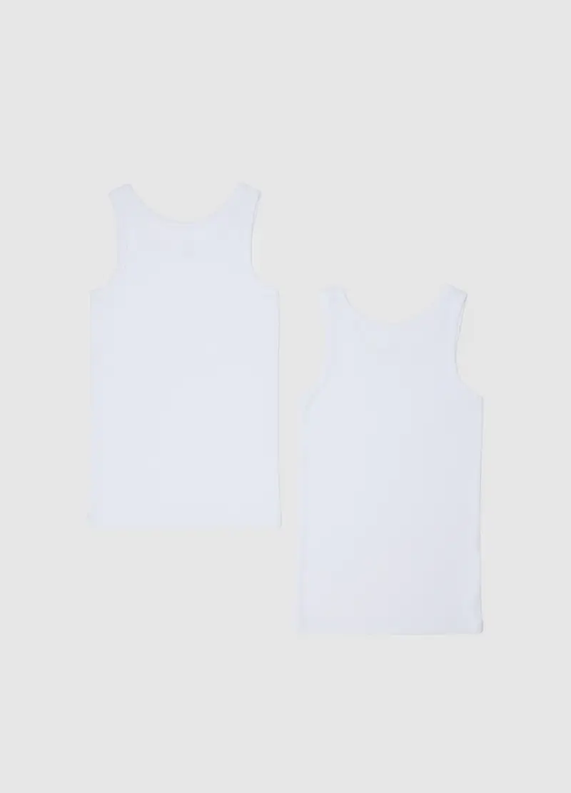 Canottiere Da Ragazzo In Puro Cotone Bianco Regular Fit, Bambino, Bianco miniatura 2