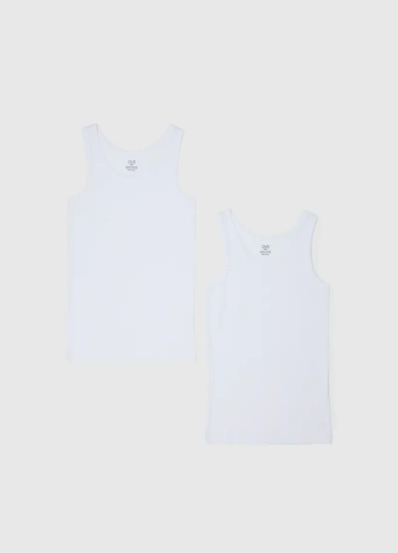 Canottiere Da Ragazzo In Puro Cotone Bianco Regular Fit, Bambino, Bianco