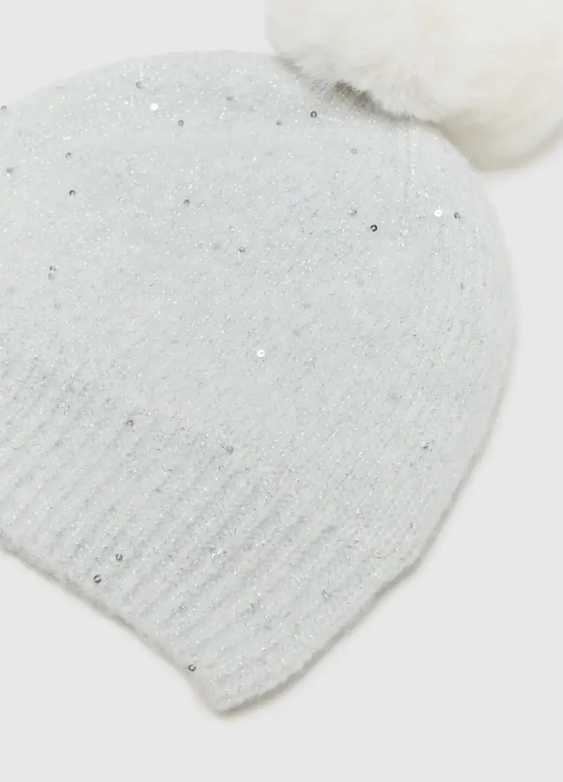 Cappello Bianco Da Bambina Con Pon Pon E Glitter, Bianco miniatura 2