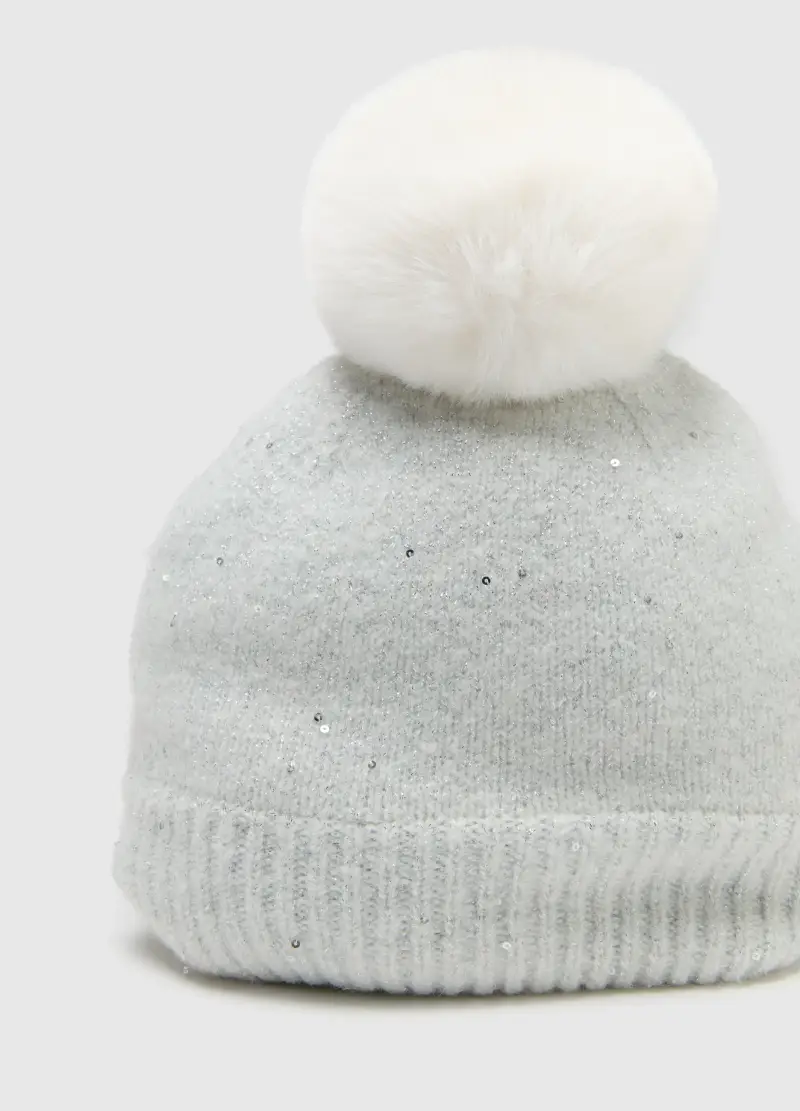 Cappello Bianco Da Bambina Con Pon Pon E Glitter, Bianco miniatura 3