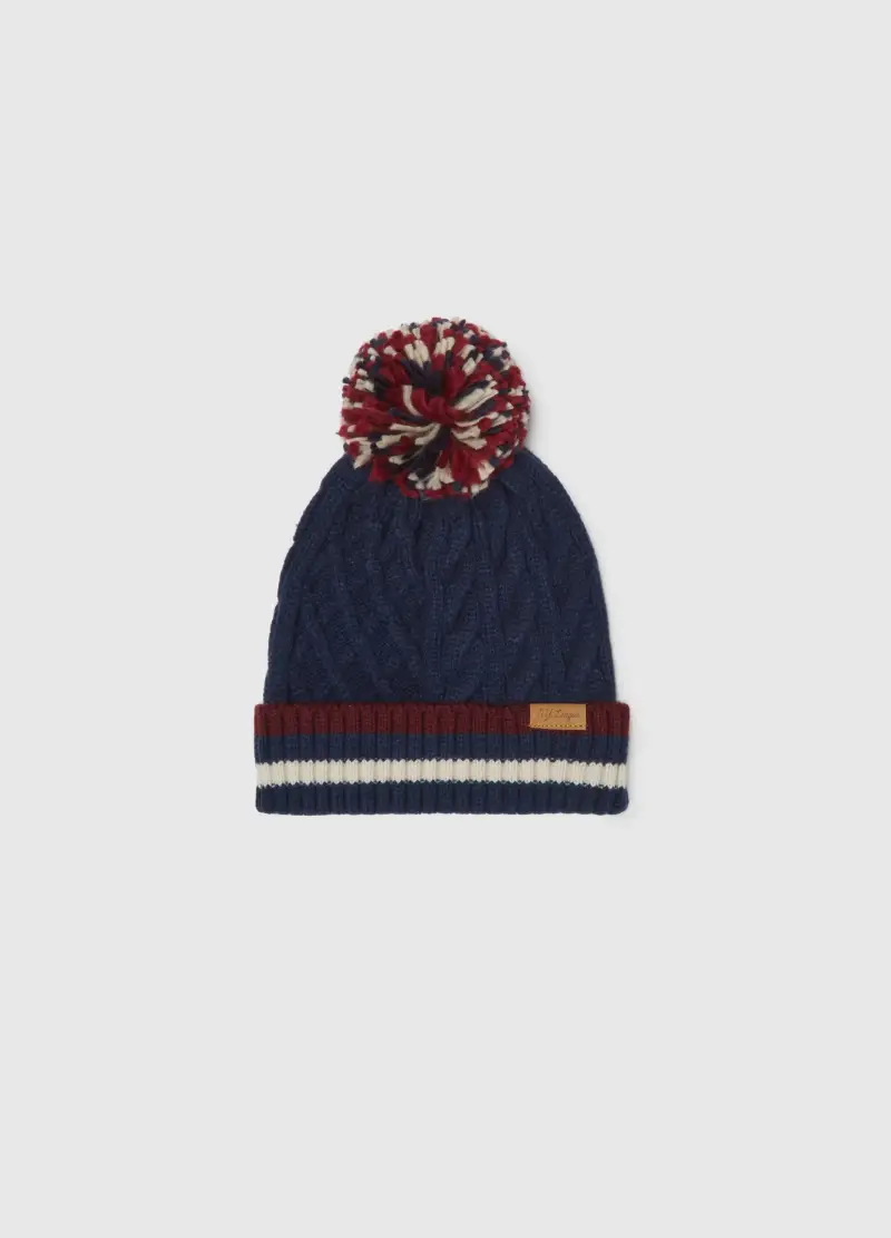 Cappello Blu Pesante In Maglia Con Pompon, Bambino, Blu