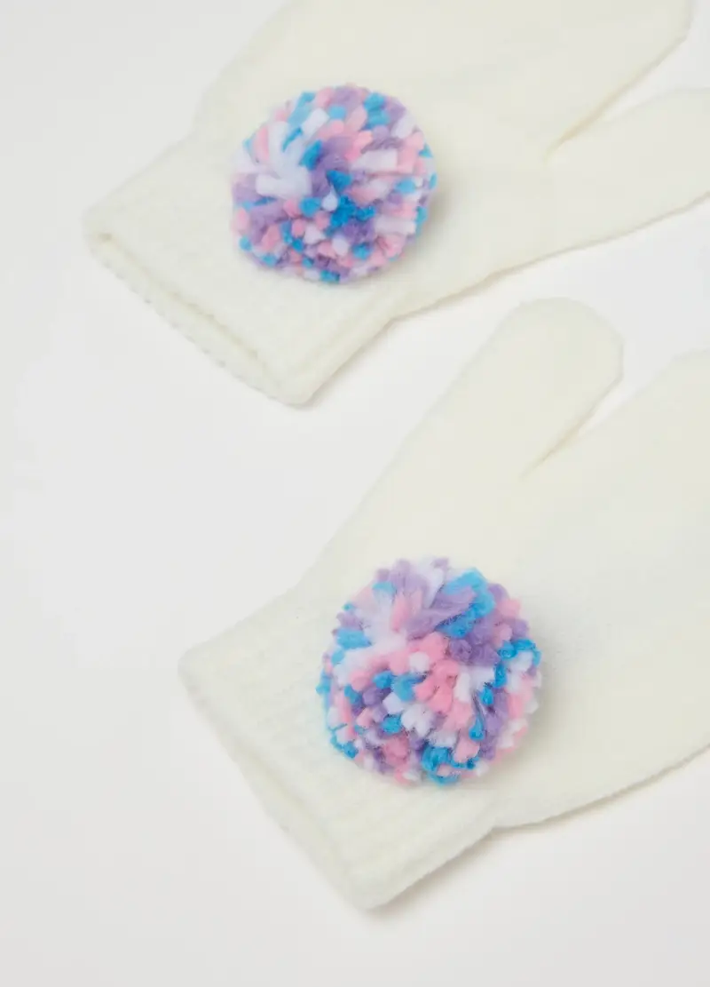 Cappello Da Bambina Multicolor Con Pon Pon, Multicolor miniatura 2