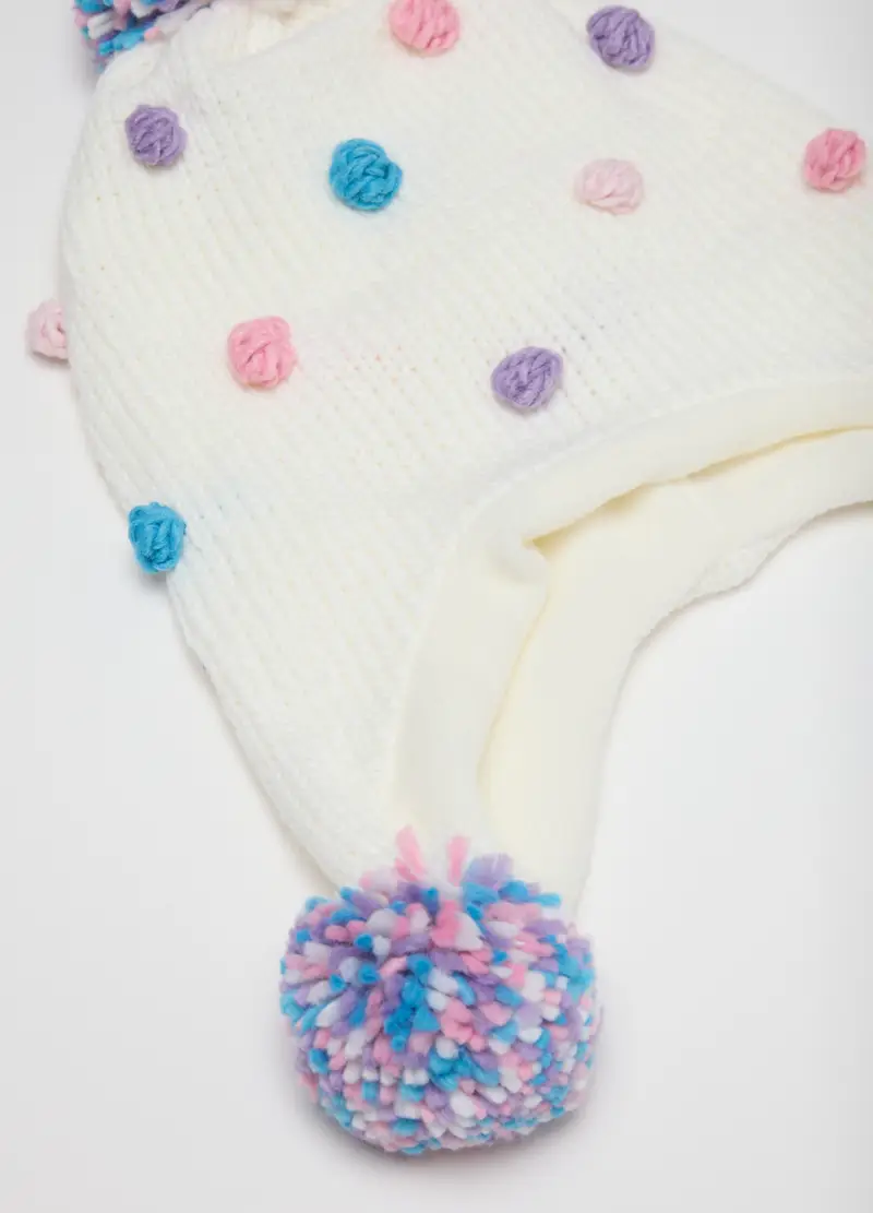Cappello Da Bambina Multicolor Con Pon Pon, Multicolor miniatura 3