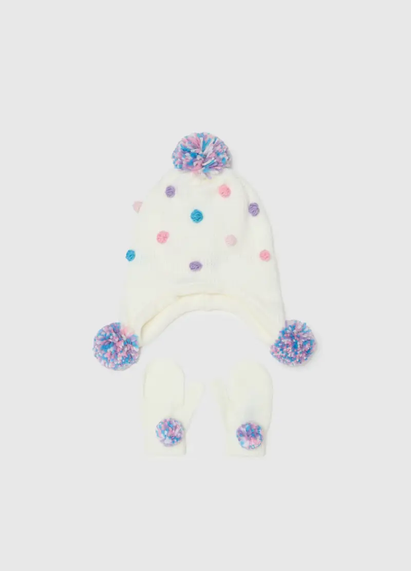 Cappello Da Bambina Multicolor Con Pon Pon, Multicolor