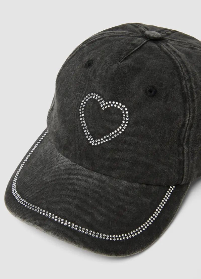 Cappello Da Baseball In Puro Cotone Grigio Da Bambina Con Strass, Grigio miniatura 2