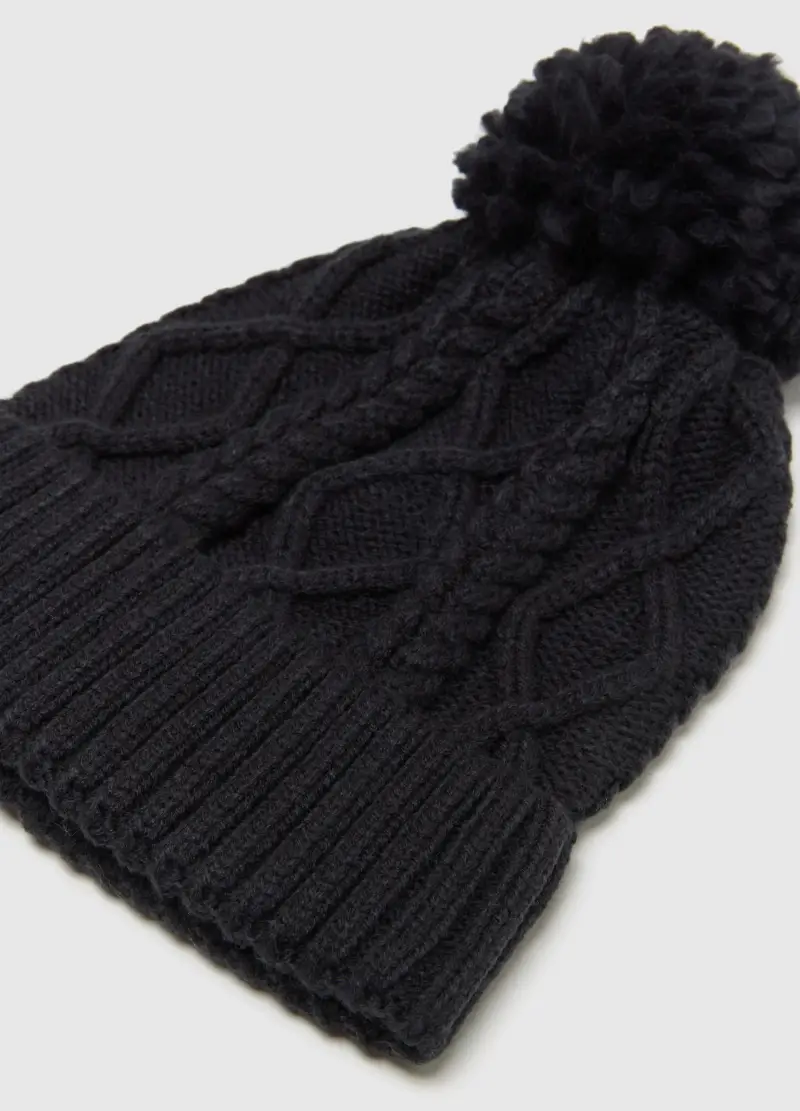 Cappello Nero Da Bambino Con Pompon, Nero miniatura 2