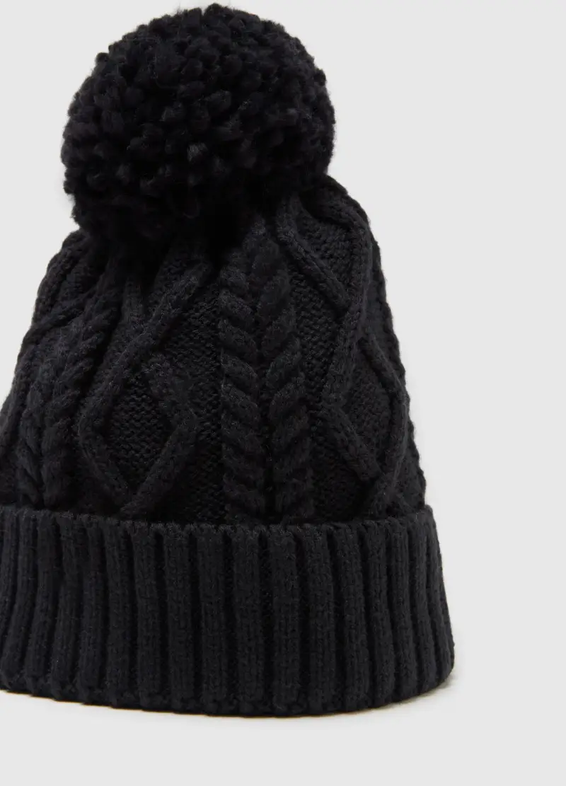 Cappello Nero Da Bambino Con Pompon, Nero miniatura 3