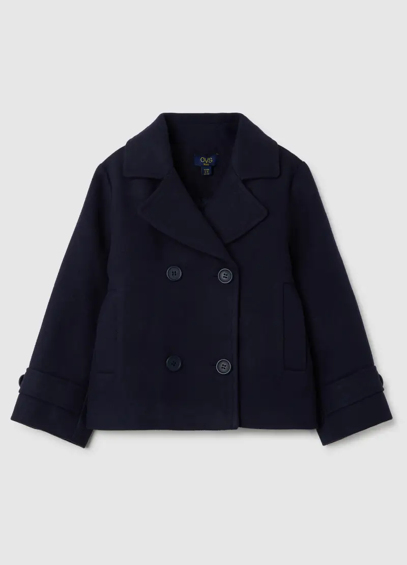 Cappotto Doppiopetto Da Bambina Blu Con Bottoni, Blu