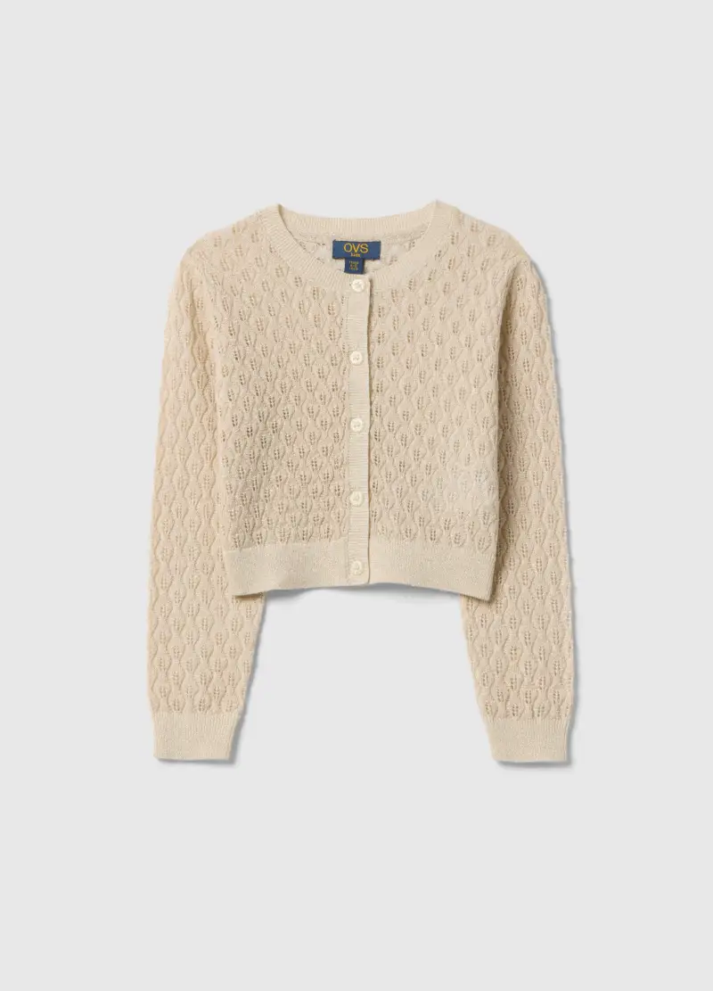 Cardigan In Misto Cotone Beige Da Bambina Regular Fit, Beige
