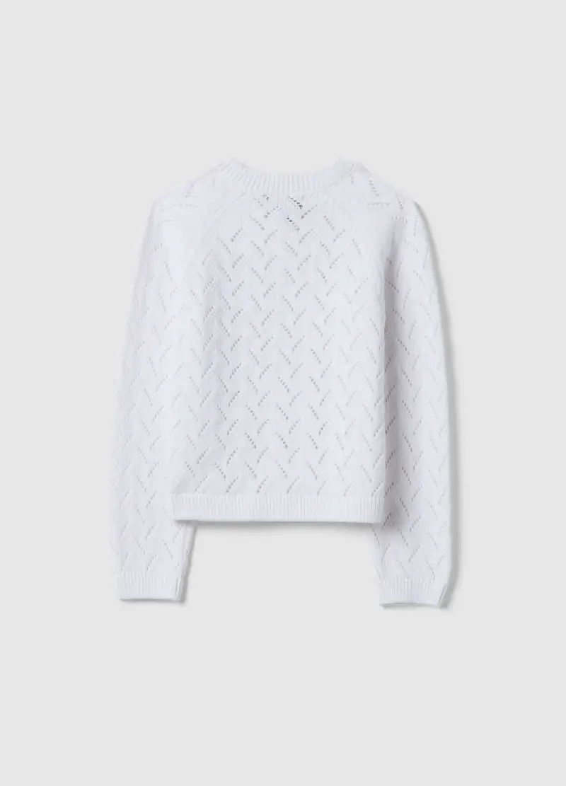 Cardigan In Puro Cotone Bianco Da Bambina Regular Fit Con Bottone, Bianco miniatura 2