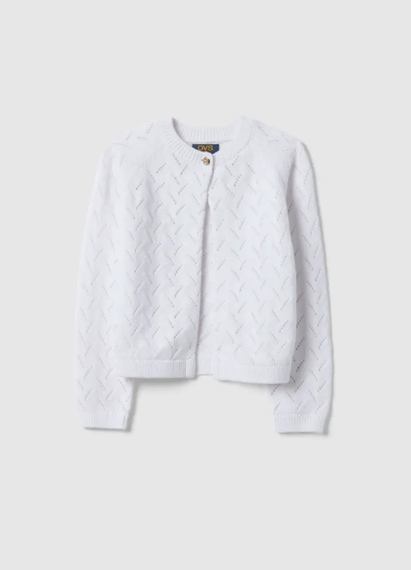Cardigan In Puro Cotone Bianco Da Bambina Regular Fit Con Bottone, Bianco