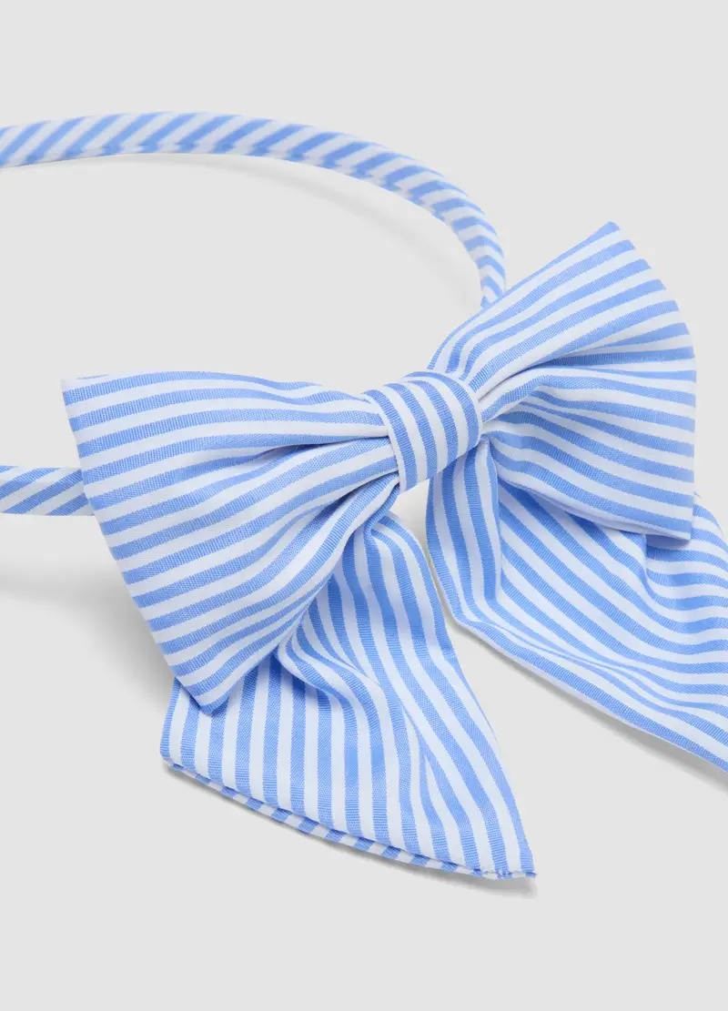 Cerchietto Azzurro A Righe In Puro Cotone Con Fiocco Da Bambina, Multicolor miniatura 2