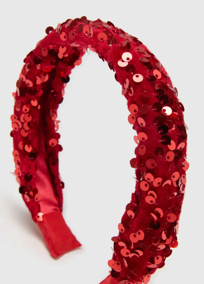 Cerchietto Rosso Da Bambina Con Paillettes, Rosso miniatura 3