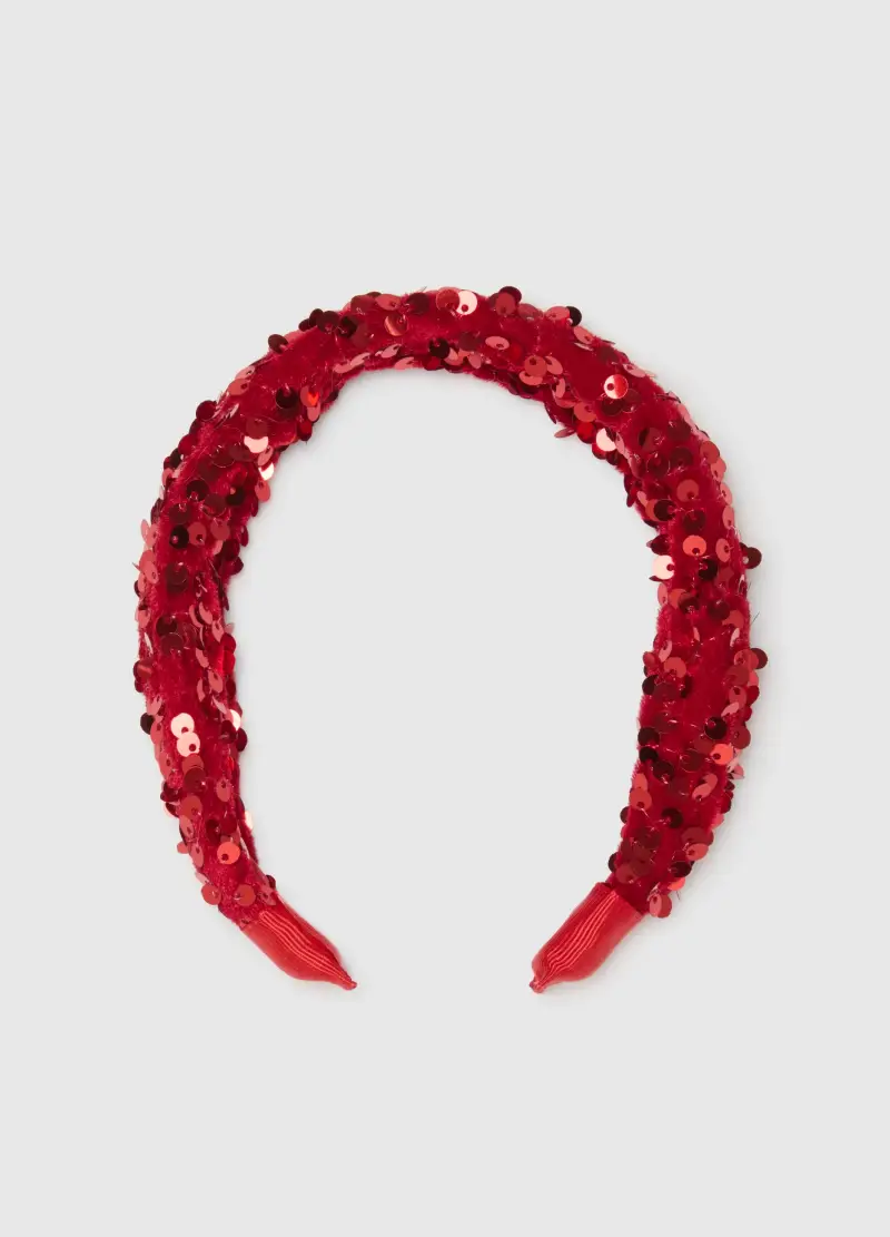 Cerchietto Rosso Da Bambina Con Paillettes, Rosso