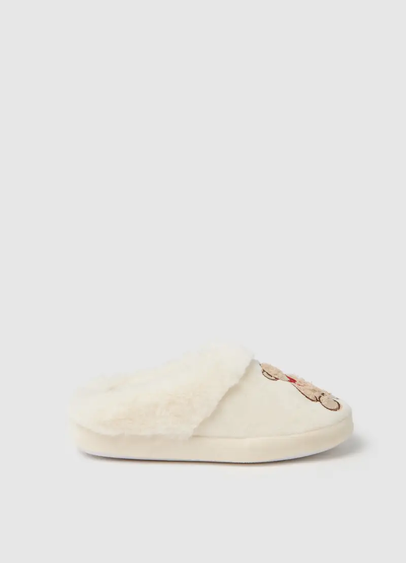 Ciabatte Beige In Peluche Per Bambina, Bianco
