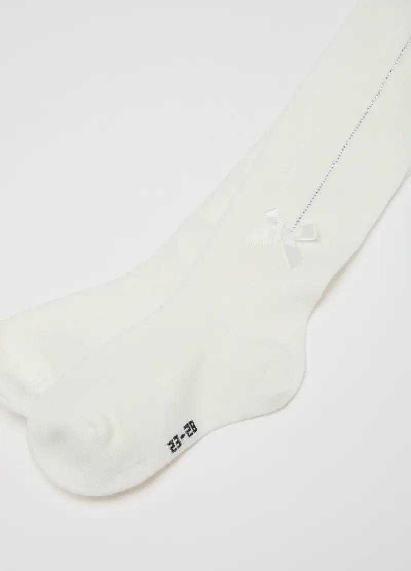 Collant Bianchi Da Bambina Con Fiocco, Bianco miniatura 2