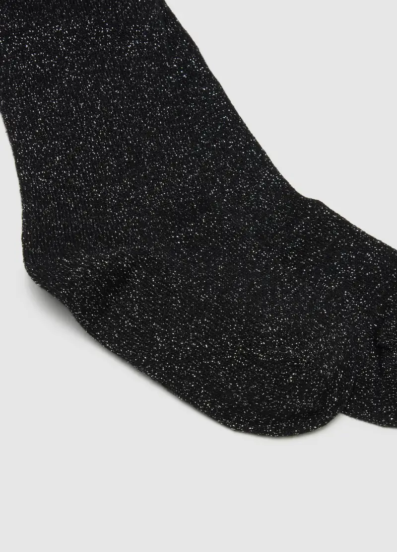 Collant Da Bambina In Misto Cotone Neri Glitterati Con Fiocchi, Nero miniatura 2
