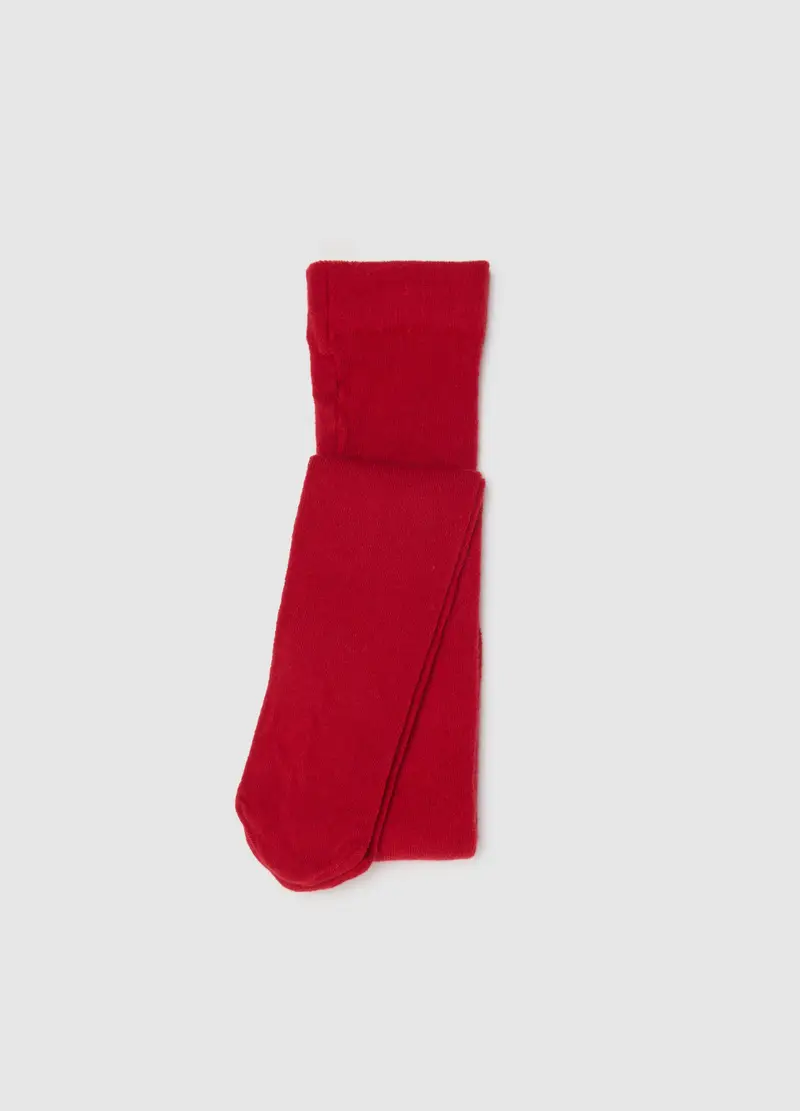 Collant Da Bambina In Misto Cotone Rosso Elasticizzato, Rosso