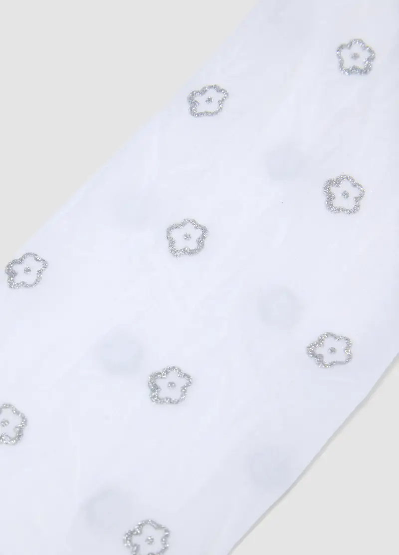 Collant Elasticizzati Bianchi Comodi Da Bambina Con Fiorellini, Bianco miniatura 3