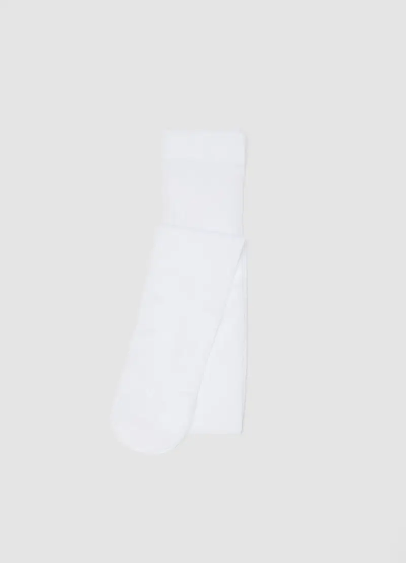Collant In Puro Cotone Bianco Da Bambina Regular Fit, Bianco