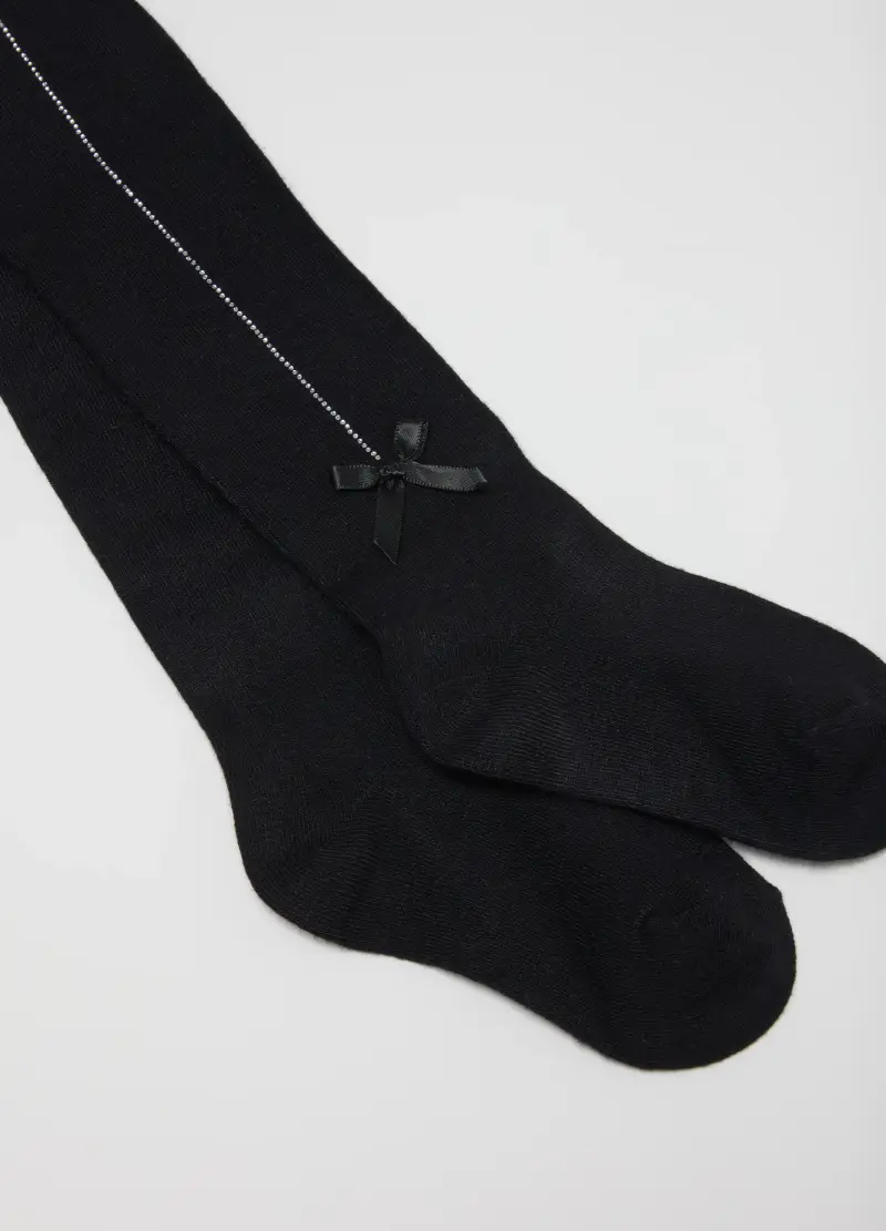 Collant Neri Da Bambina Con Fiocco, Nero miniatura 2