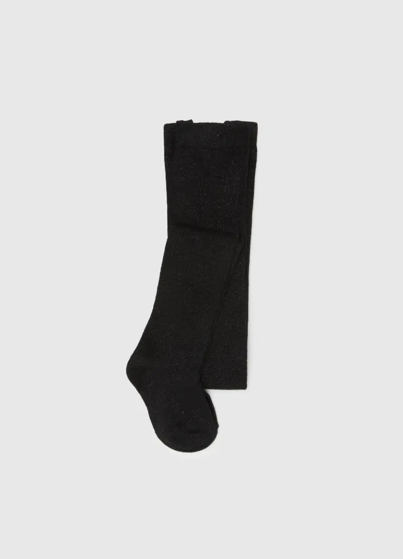 Collant Nero Con Fibre Metalliche, Bambina, Nero