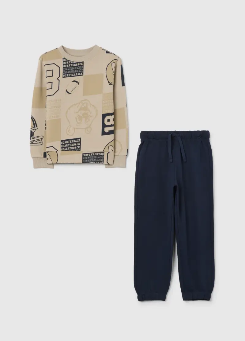 Completo Beige E Blu Per Bambino In Cotone, Blu