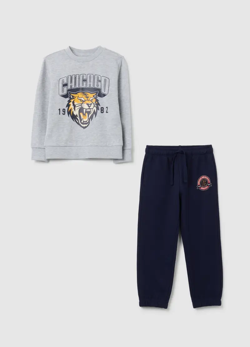 Completo Da Bambino In Puro Cotone Grigio Regular Fit, Grigio