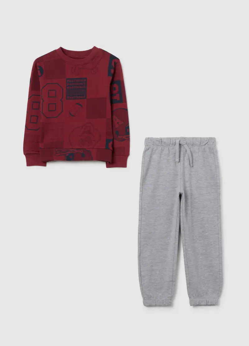 Completo Jogging Rosso E Grigio Per Bambino, Grigio