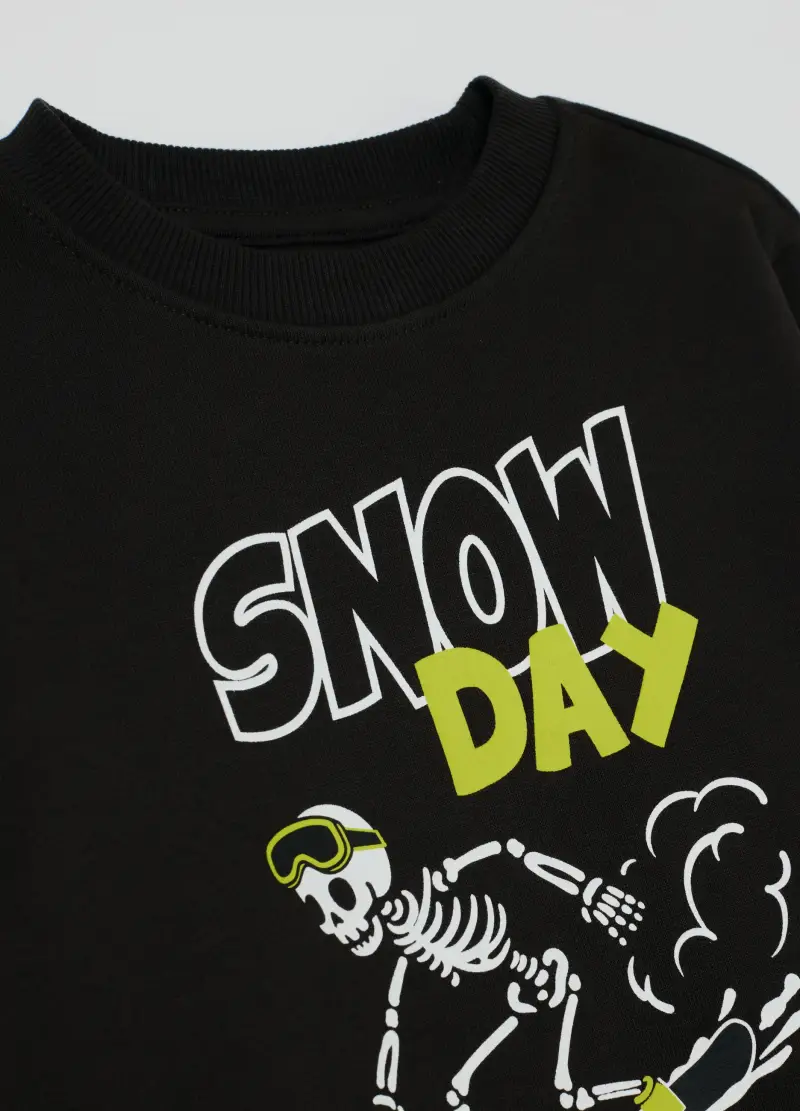 Completo Nero Felpa Pantalone Da Bambino In Puro Cotone Con Stampa, Nero miniatura 3