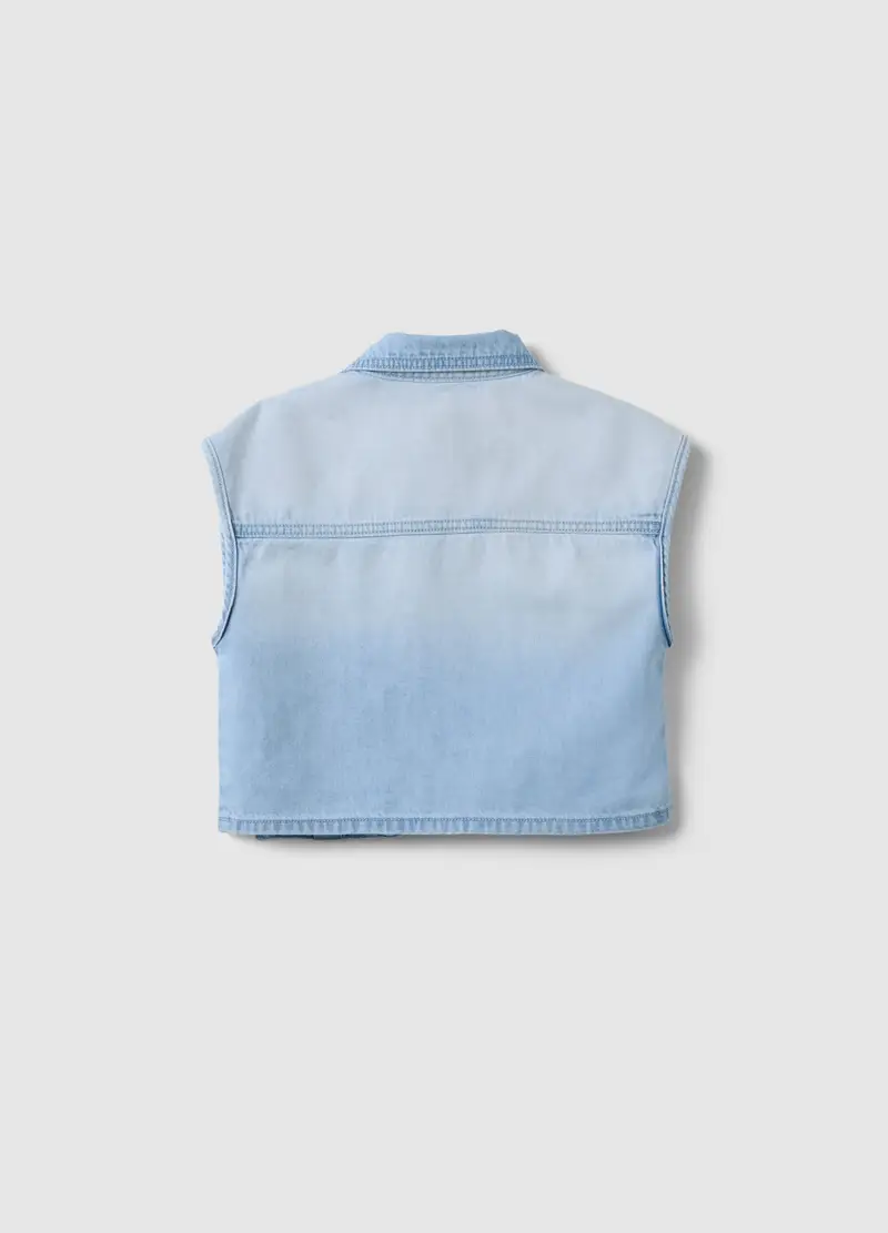 Crop Shirt In Misto Cotone Denim Azzurra Da Bambina Regular Fit, Denim miniatura 2