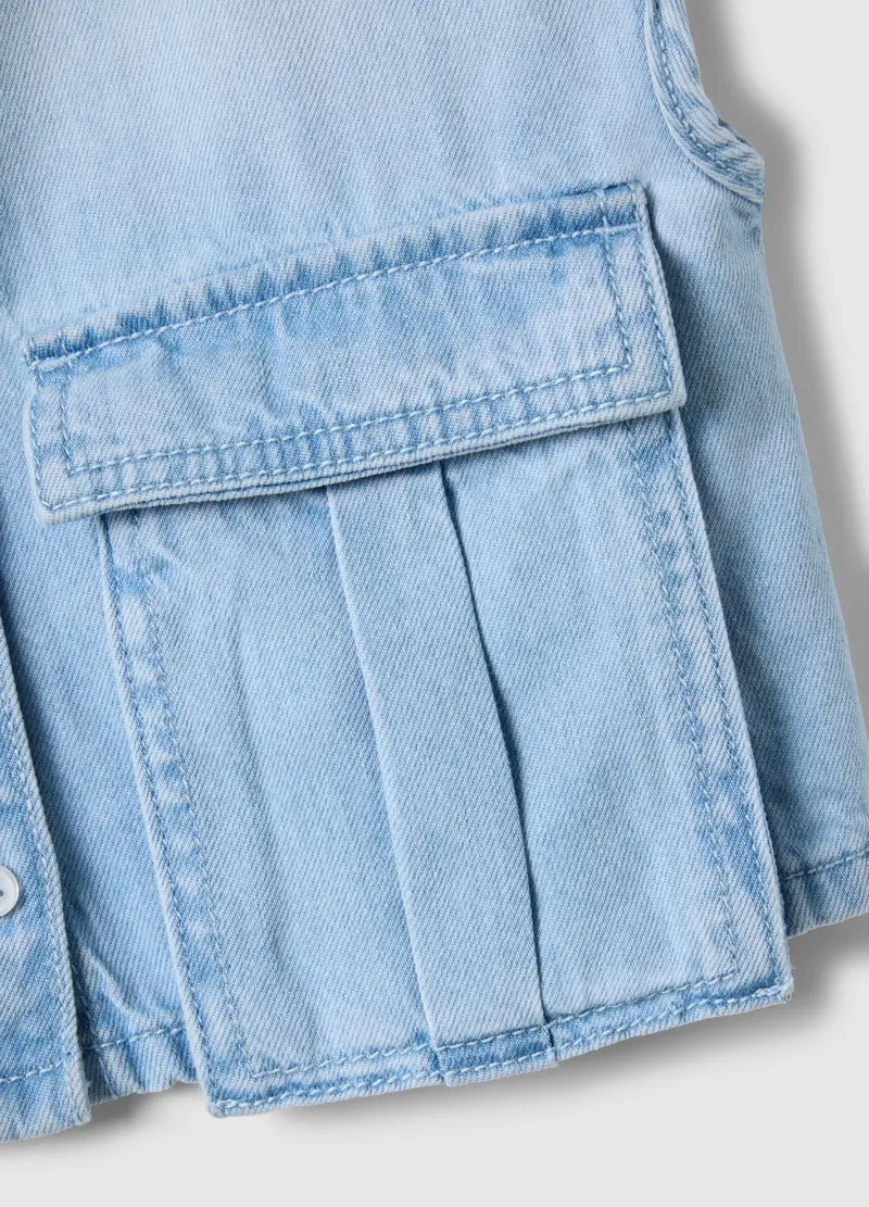 Crop Shirt In Misto Cotone Denim Azzurra Da Bambina Regular Fit, Denim miniatura 3