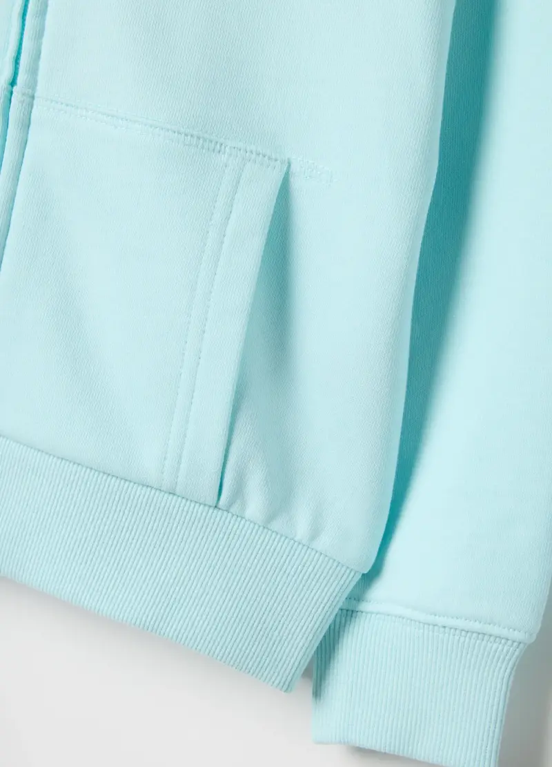 Felpa Azzurra Con Cappuccio E Zip Da Bambina In Puro Cotone Regular Fit, Azzurro miniatura 3