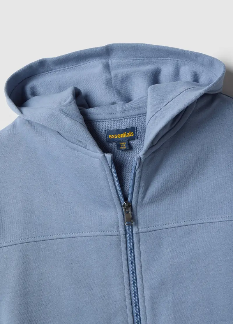 Felpa Azzurra Con Cappuccio E Zip Da Bambino In Puro Cotone Regular Fit, Azzurro miniatura 3
